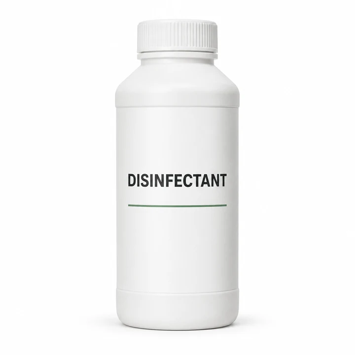Illustration of a white disinfectant bottle with a screw cap