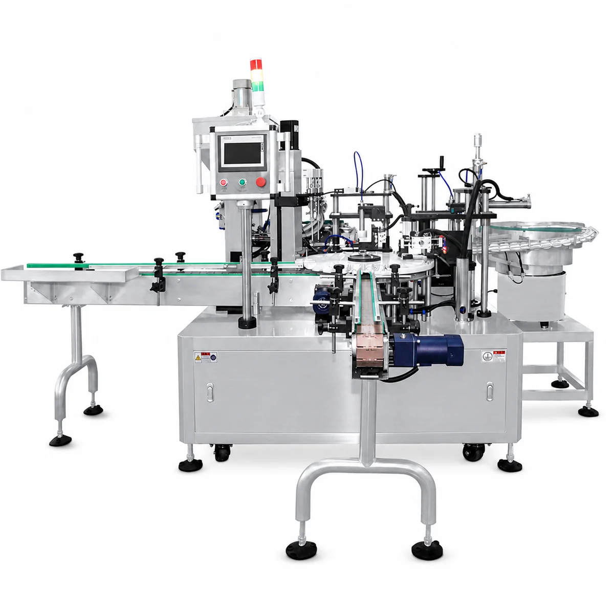 Open single-station small bottle filling and capping monoblock
