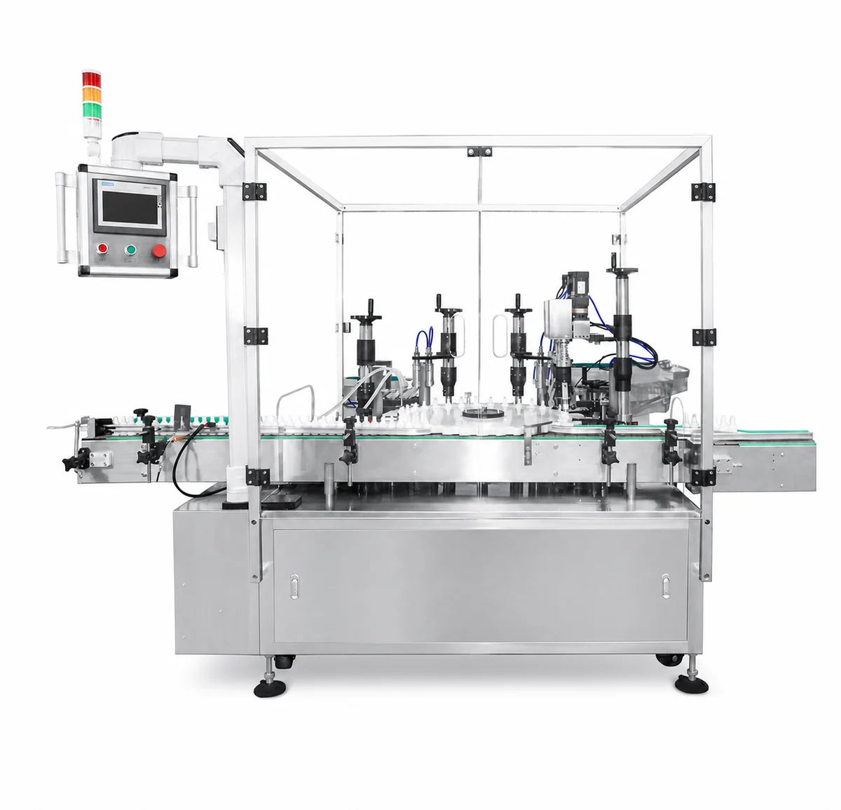 Enclosed small bottle filling and capping monoblock
