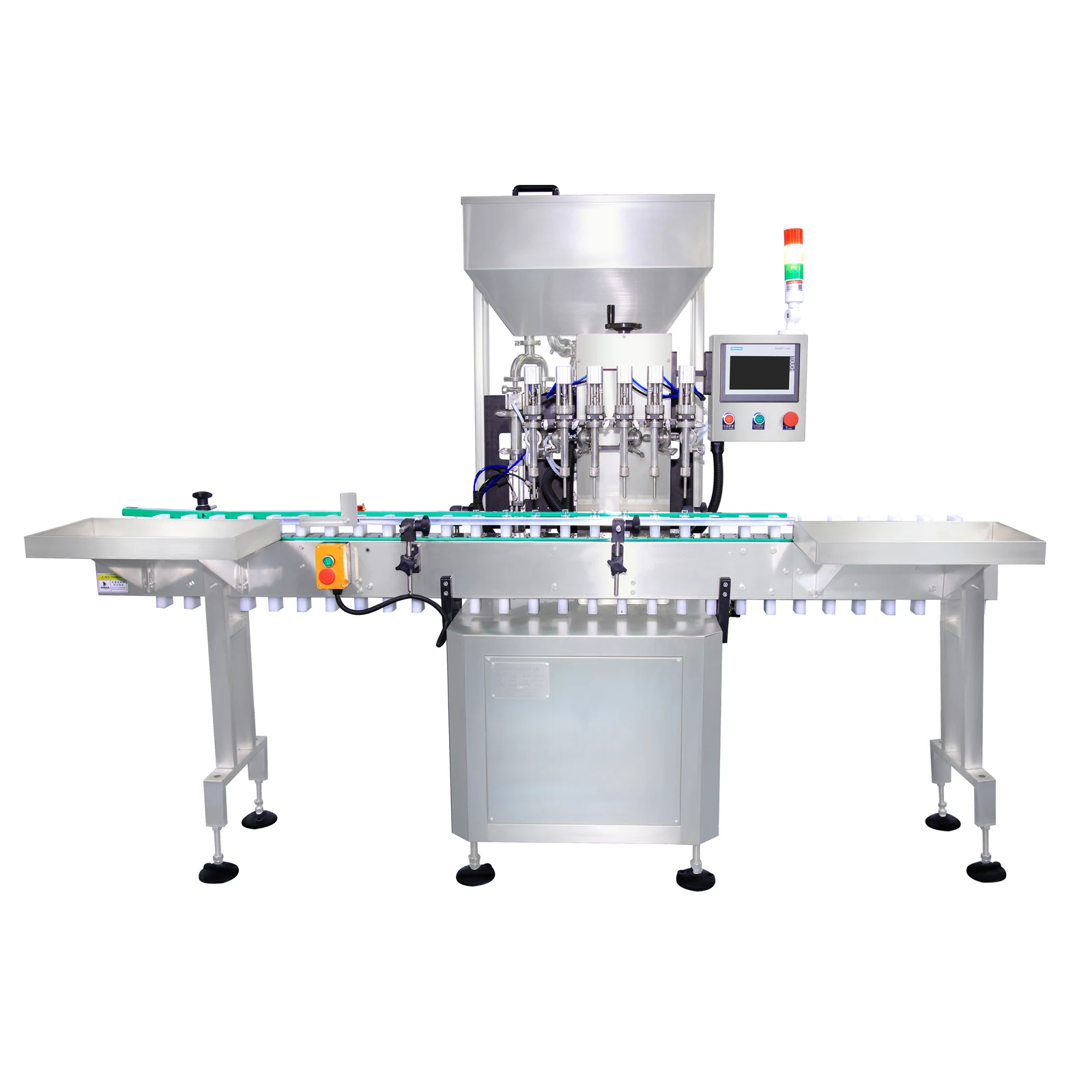 Six-head magnetic pump filling machine for particle-free liquids